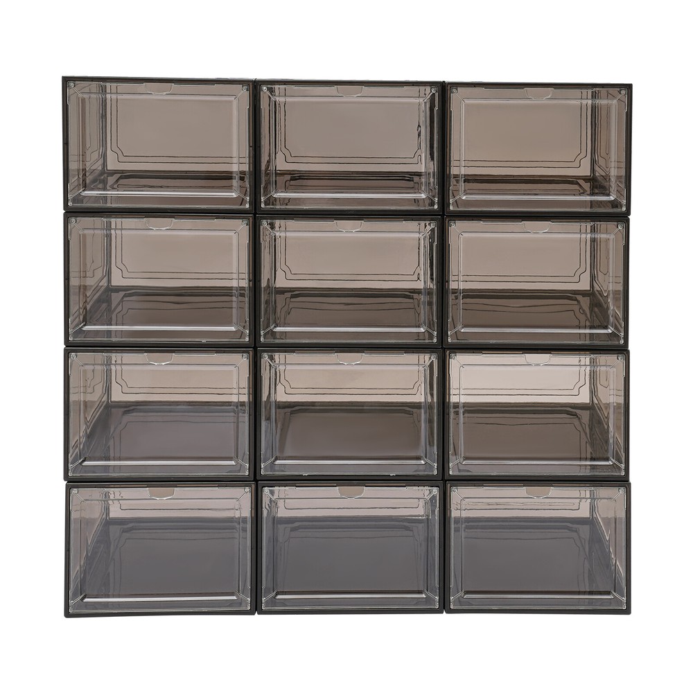 12*Stackable Shoe Storage Boxes PP & Acrylic Organizer Bins Dust-proof Container