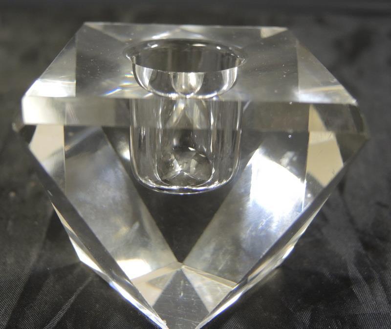 Mid Century Multi Faceted Square Crystal Candle Holders