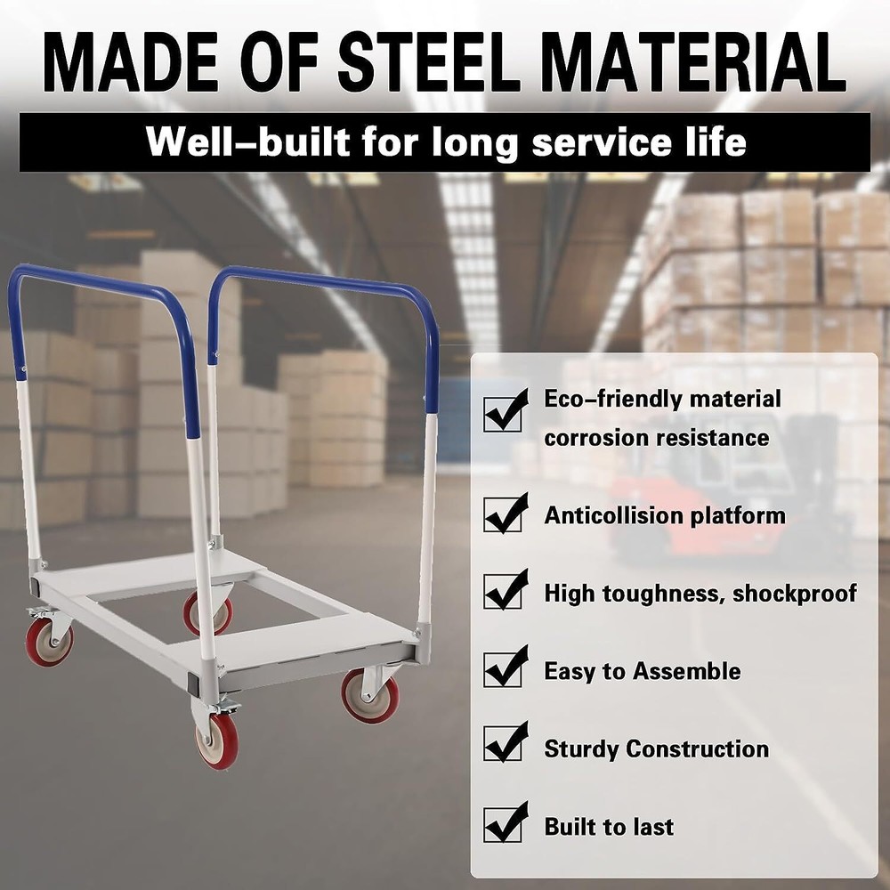 1500lbs Pro Panel Cart Dolly Rectangular 4-wheel Panel Cart With 5inch Caster