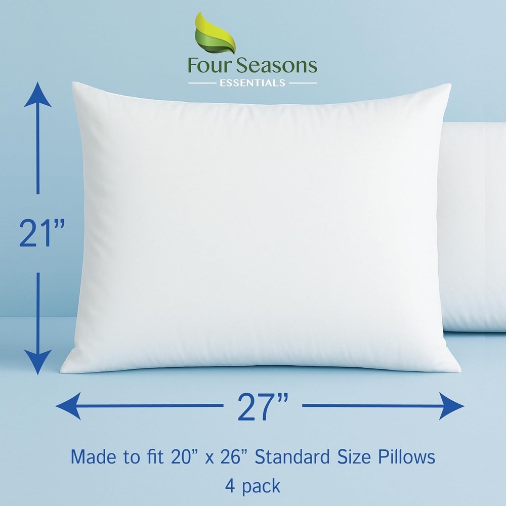 Standard Pillow Protector Set (4-Piece Set) — Hypoallergenic Pillow Covers,