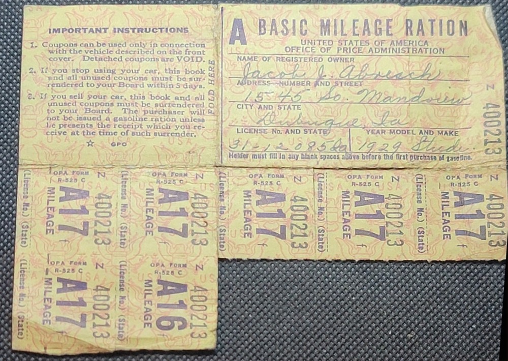 WWII OPA  BASIC MILAGE RATION PAGE  E 29