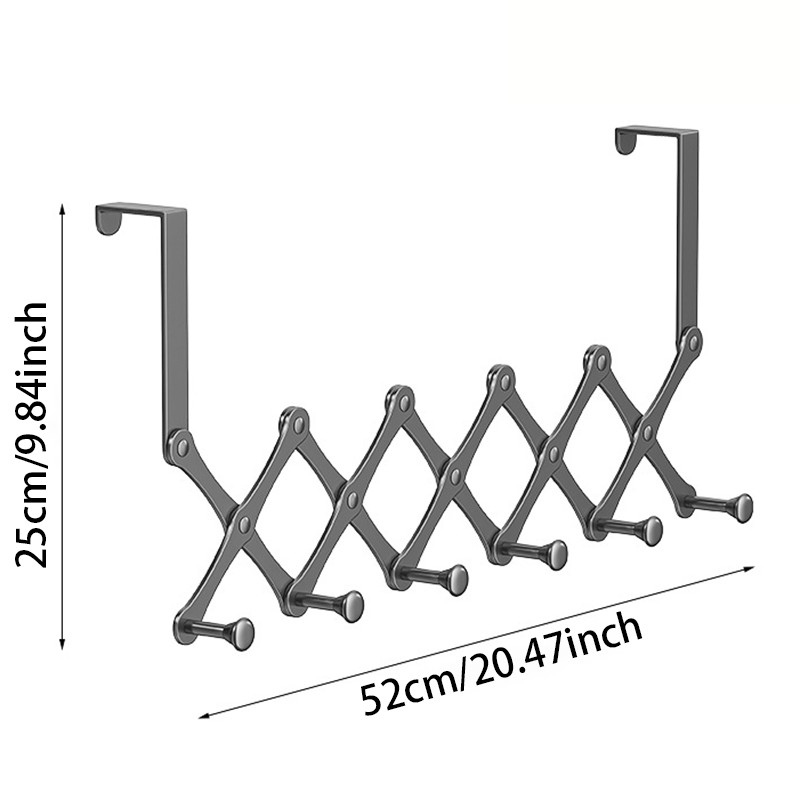 Retractable Over The Door Hook Rack - 6-Hook Expandable Hanger-Space-Saving