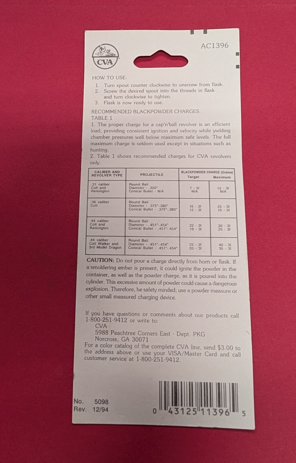 CVA Spout Set For Revolvers And Small Caliber Rifles 10X1mm AC1396 New Free Ship