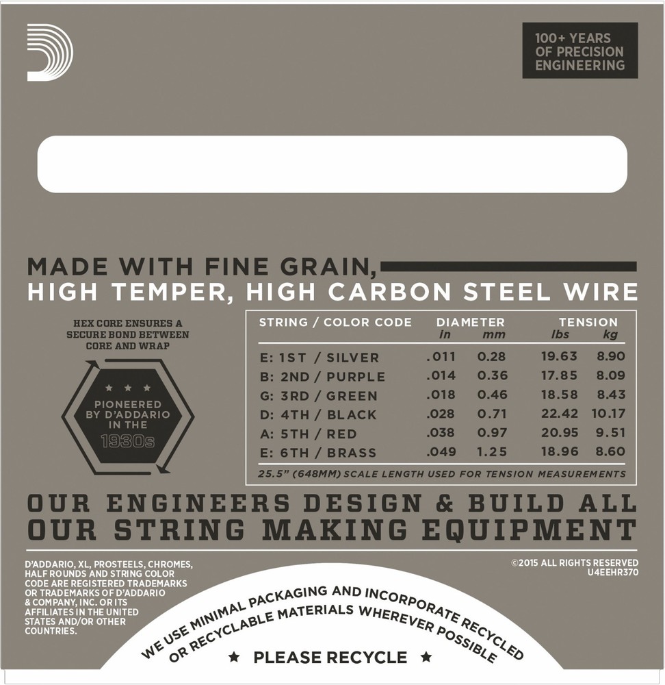 D'Addario EHR370 XL Half Round electric guitar strings, Medium