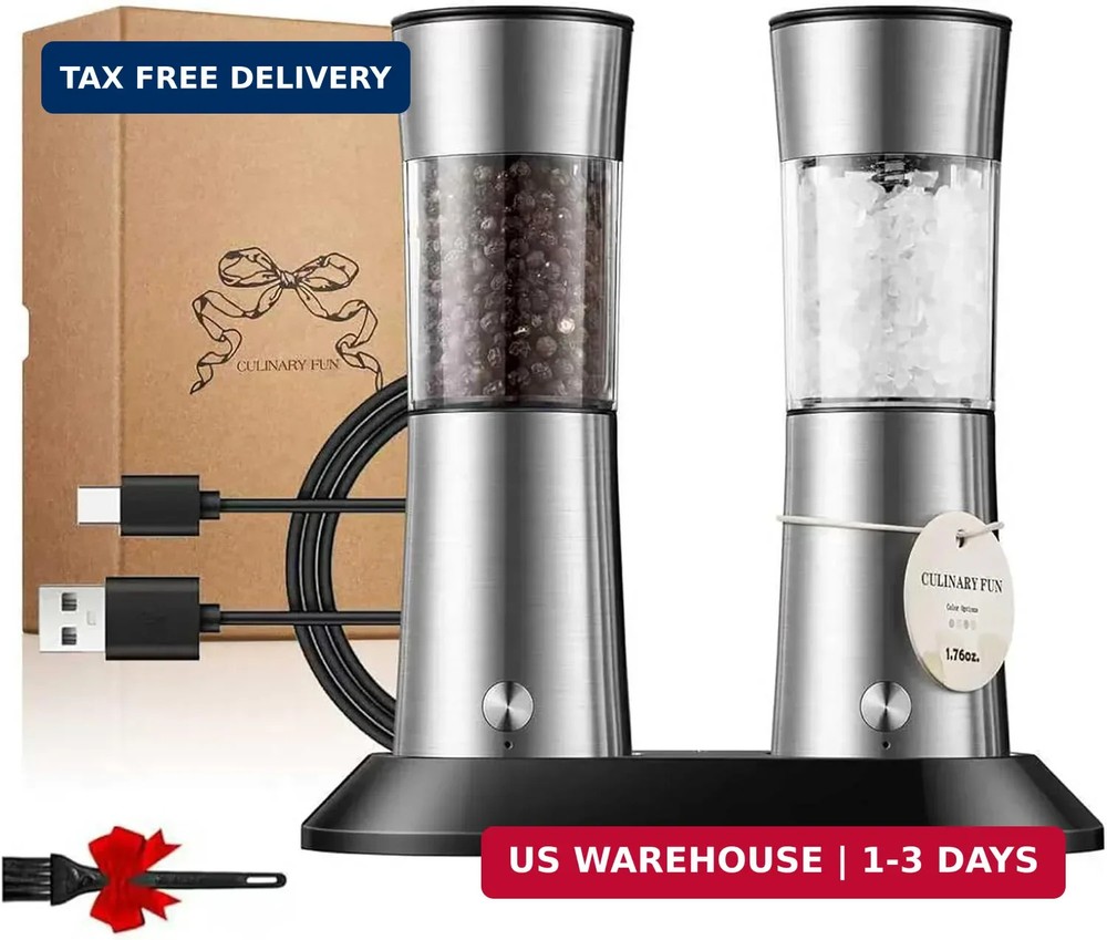 Gravity Electric Salt and Pepper Grinder Set, Automatic Mills with Rechargeable