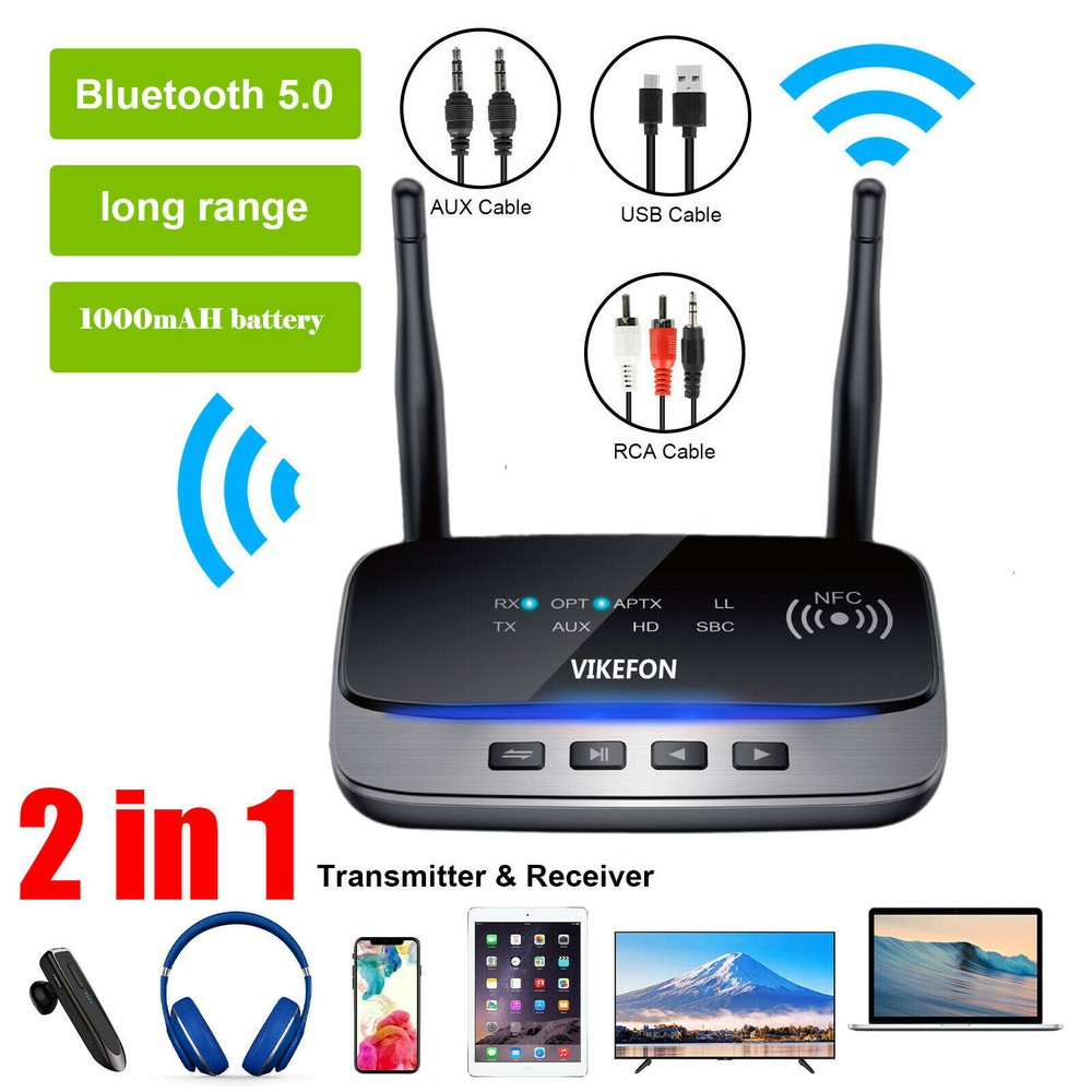 B-T 5.0 262ft Long Range Audio Transmitter Receiver NFC Cordless Adapter.