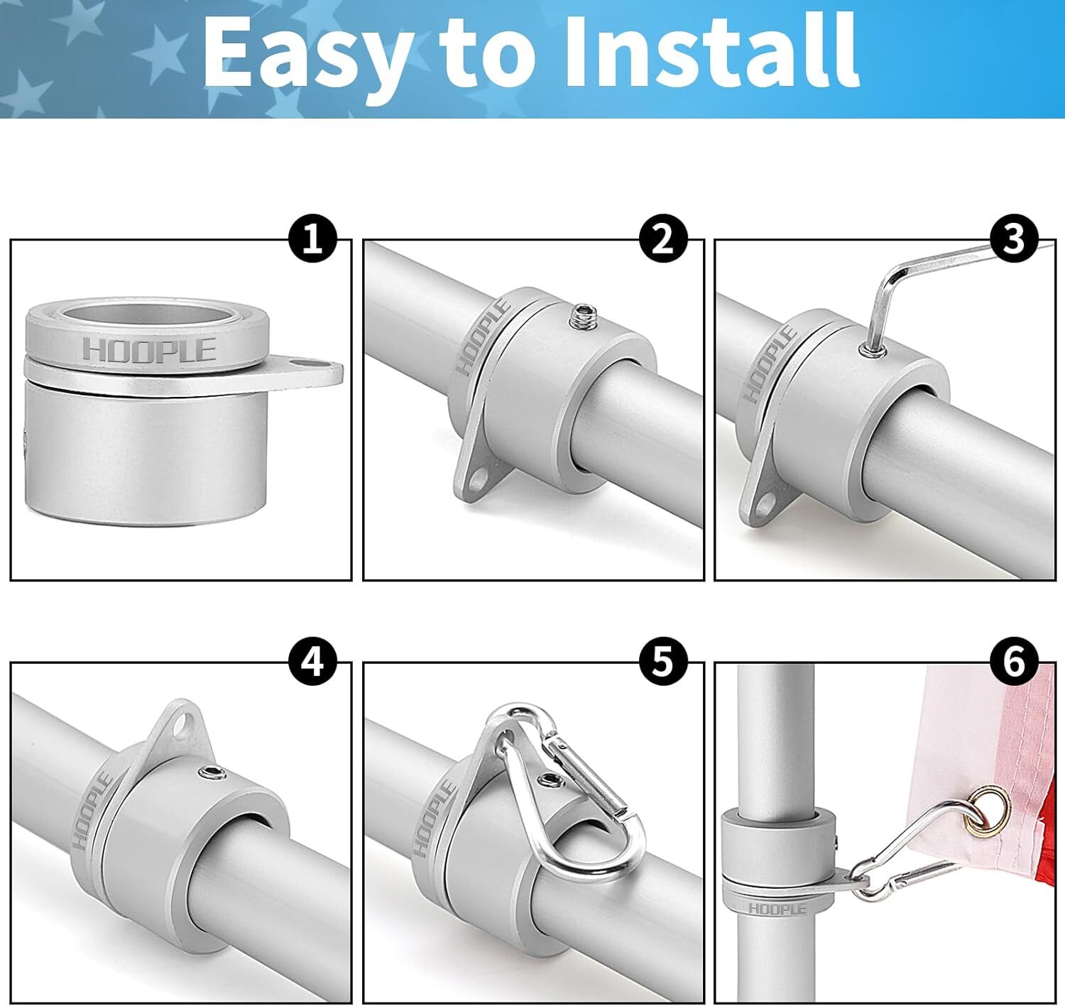 2pcs Flag Pole Ring Aluminum Alloy for 0.75-1 in Pole 360° Rotating Tangle Free