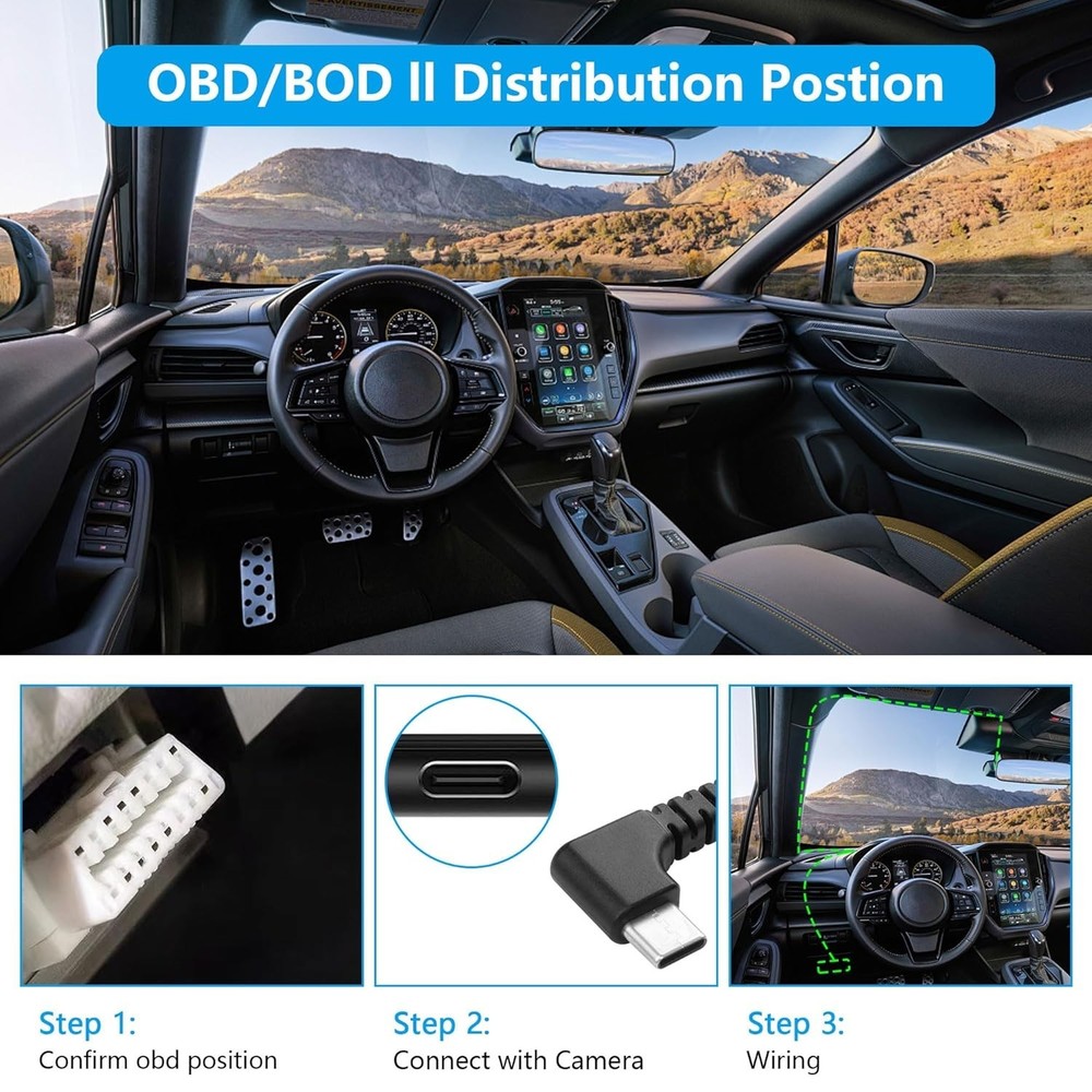 OBD Power Cable for Dash Camera OBD2 to Type C Adapter Hardwire Charger Cable