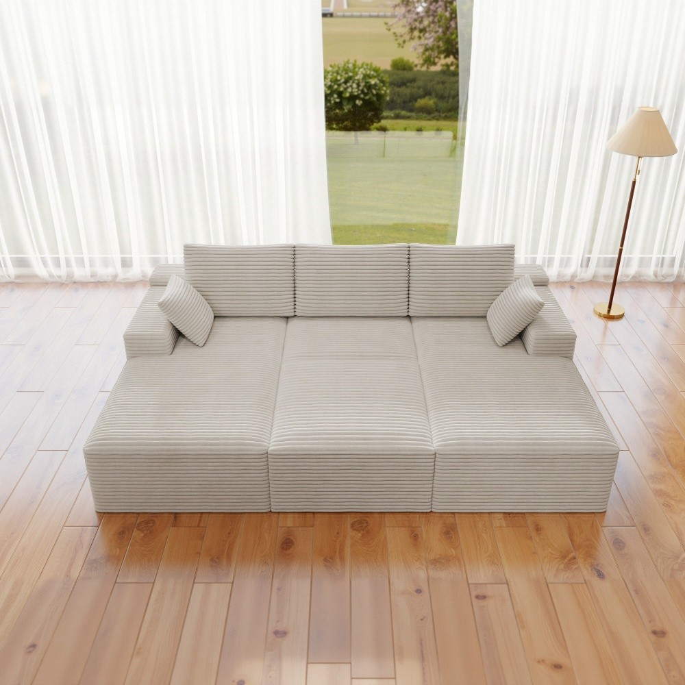 98.4*68.9" Modular Sectional Sofa Seat, Upholstered Compressed Couch, White