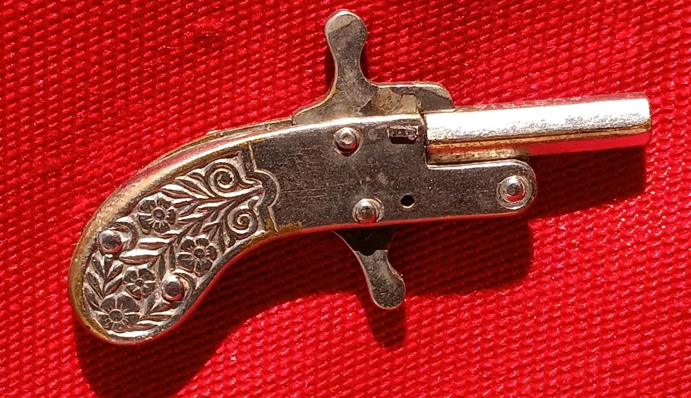 TINY MICRO ENGRAVED PIN FIRED MINI ( AUSTRIAN??) CAP GUN. FREE SHIPPING