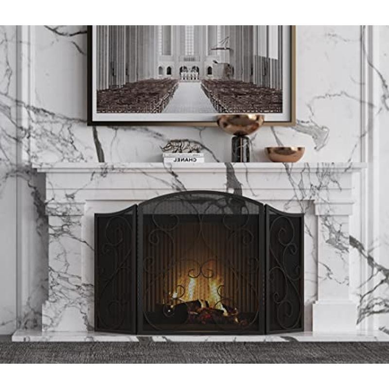 3 Panel Wrought Iron Fireplace Screen Spark Guard Foldable Easy Storage New