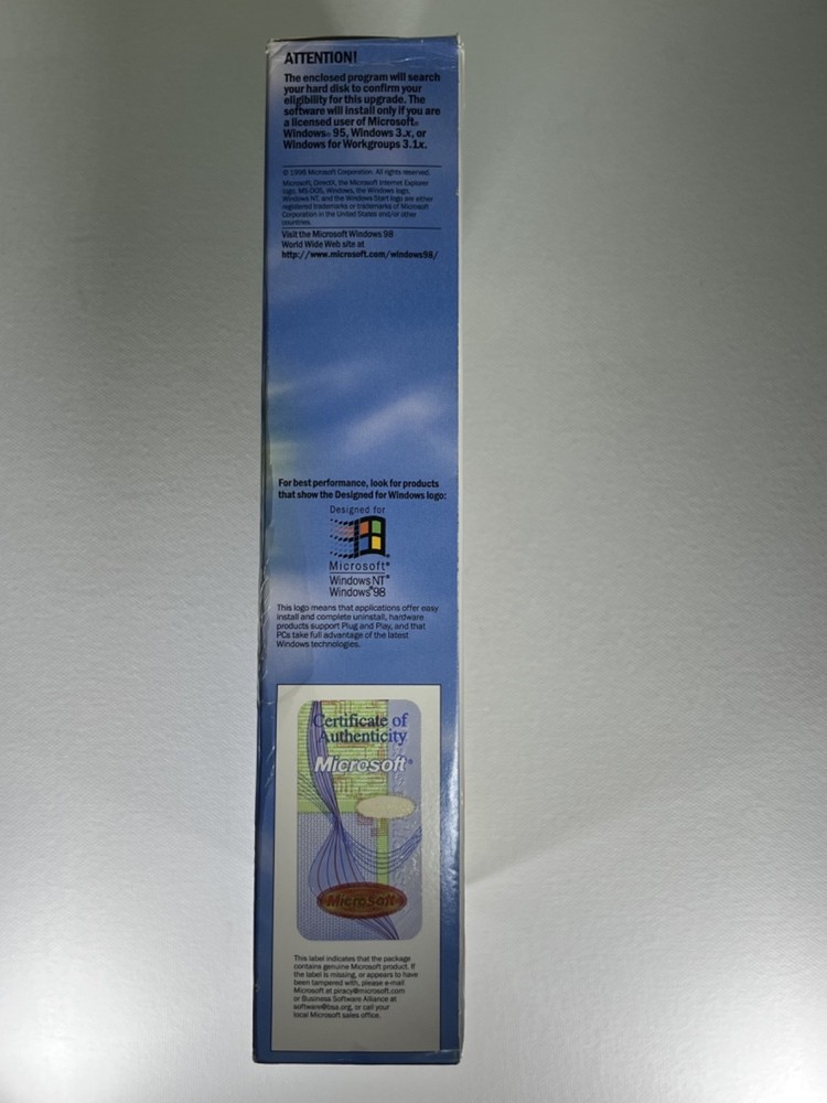 Microsoft Windows 98 Upgrade Big Box: CD, Key Code, Book, Ad inserts