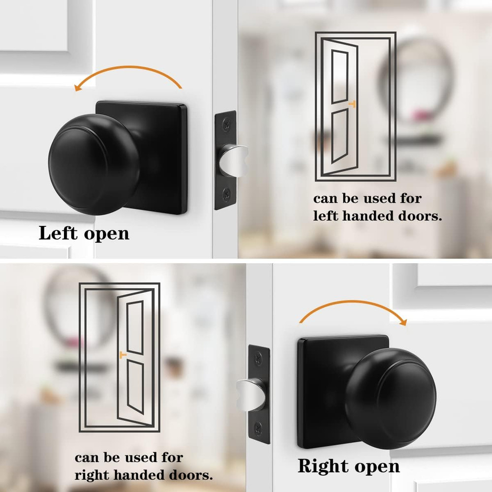 Colonial Passage Door Knobs Black Interior Non-Locking Door Handles for Hall/Clo