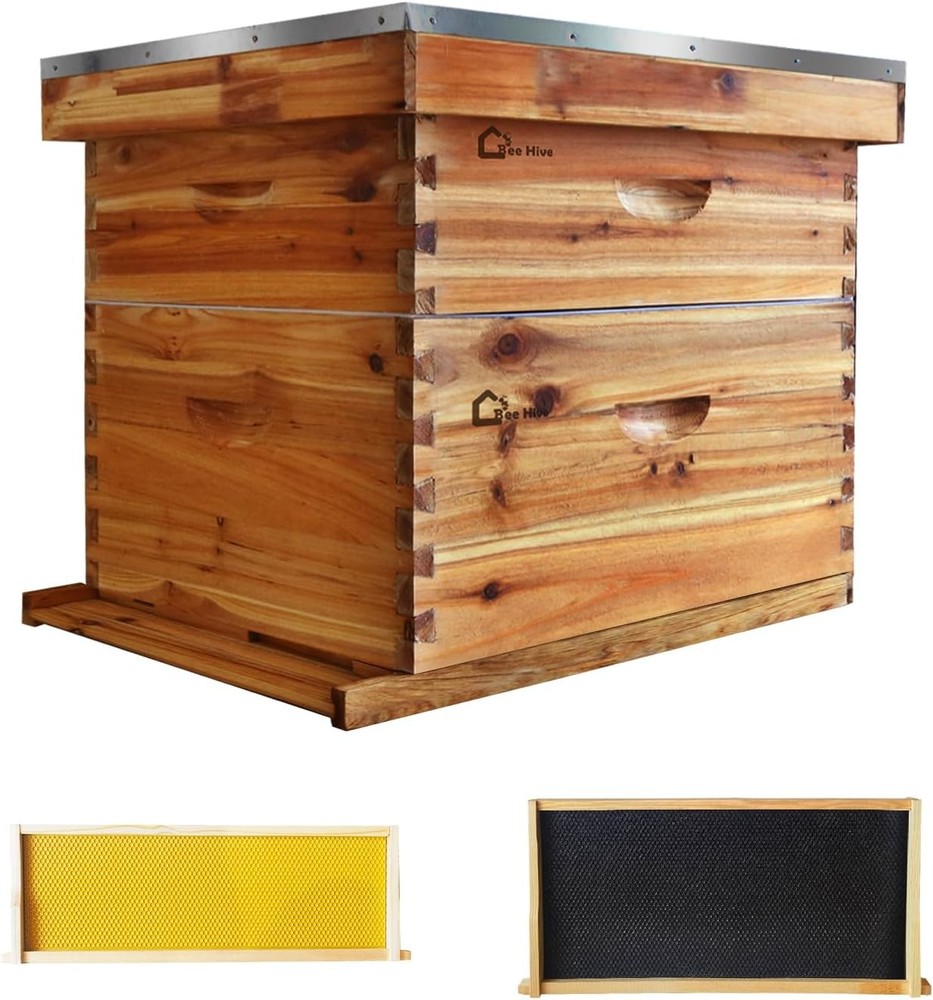 Bee Hive Langstroth Beehive Box Kit 10 Deep &10 Medium Frames Wooden Beehive Box