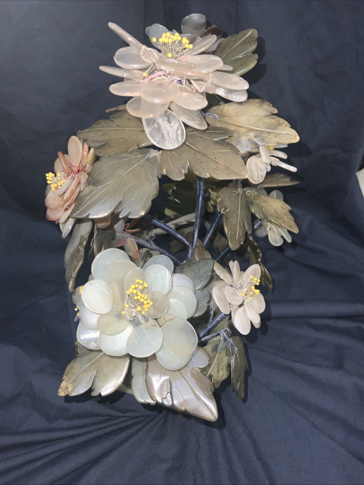 Vtg MCM Jade Agate Carnelian Quartz Large Bonsai Tree