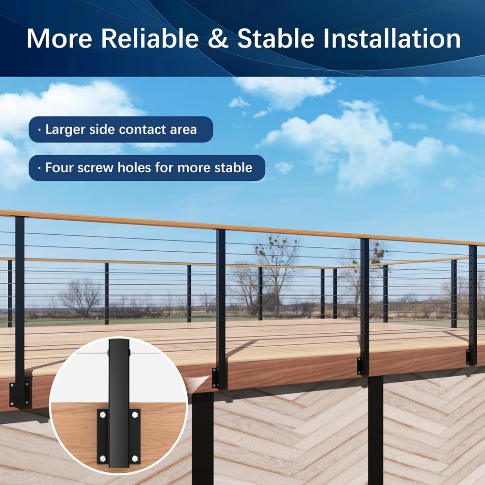 36" Side Mount Cable Railing Post - Stainless Steel Deck Kit, Black