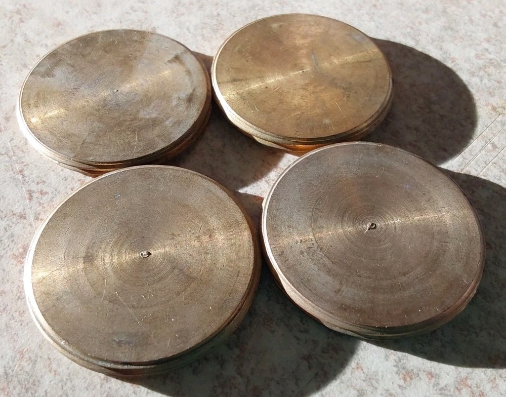 Lot 4 Brass Floor Plate Plug Insert Electrical Box threaded 1.5" insert Slotted