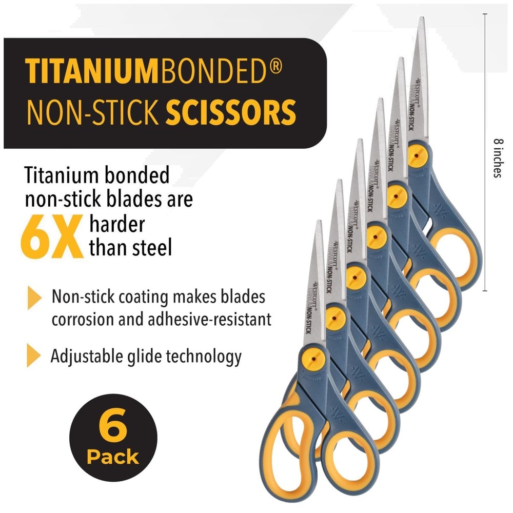 Titanium Glide Adjust Scissors - 6-Pack Grey/Yellow