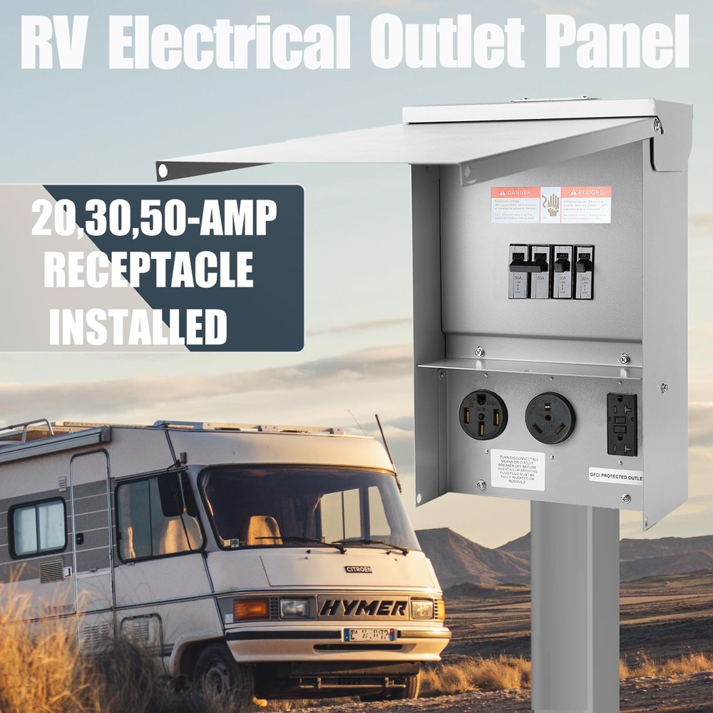 Electrical Outlet Boxes Temporary Power Panel Weatherproof RV Receptacle Grey