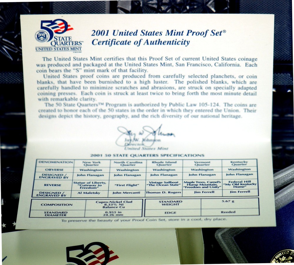 2001 Proof Set. Complete and Original in BLUE mint paper box