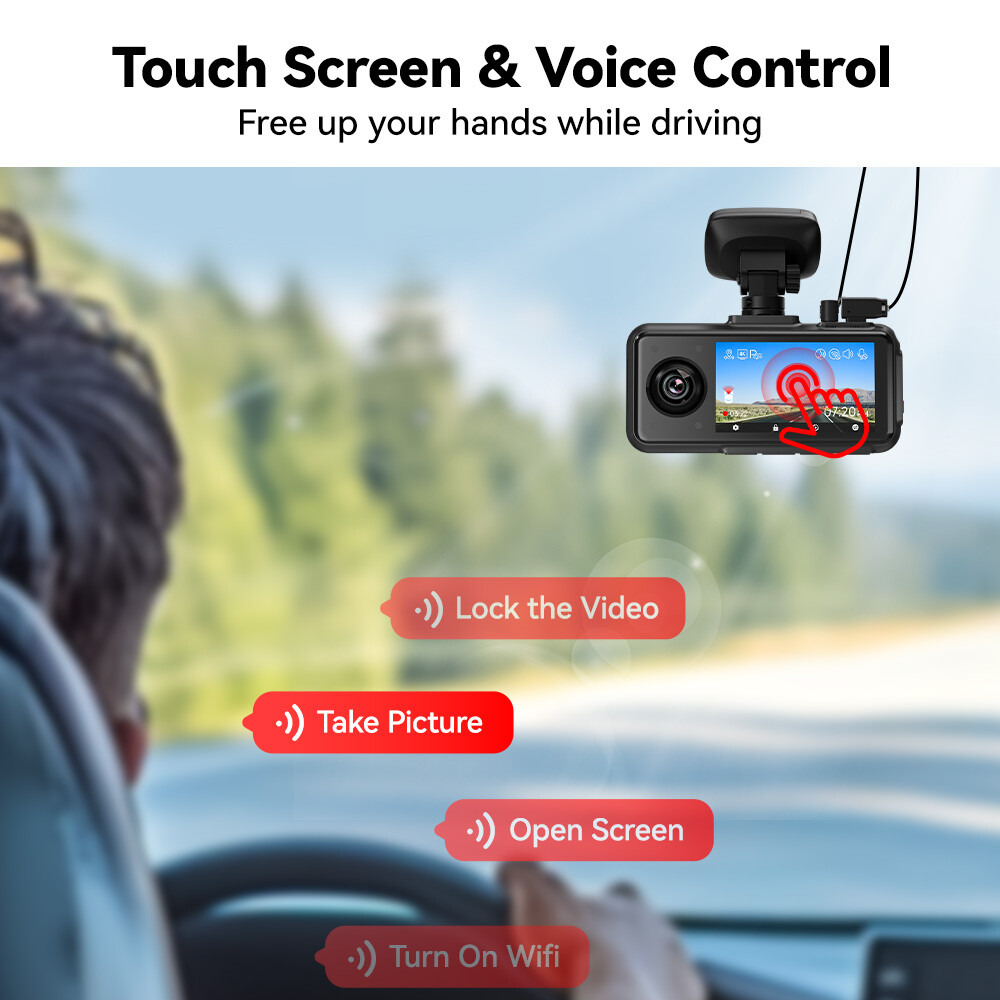 REDTIGER A6 Dash Cam 2.5K 3 Channel Dash Camera, 5.8GHz WiFi,3" Touch Screen