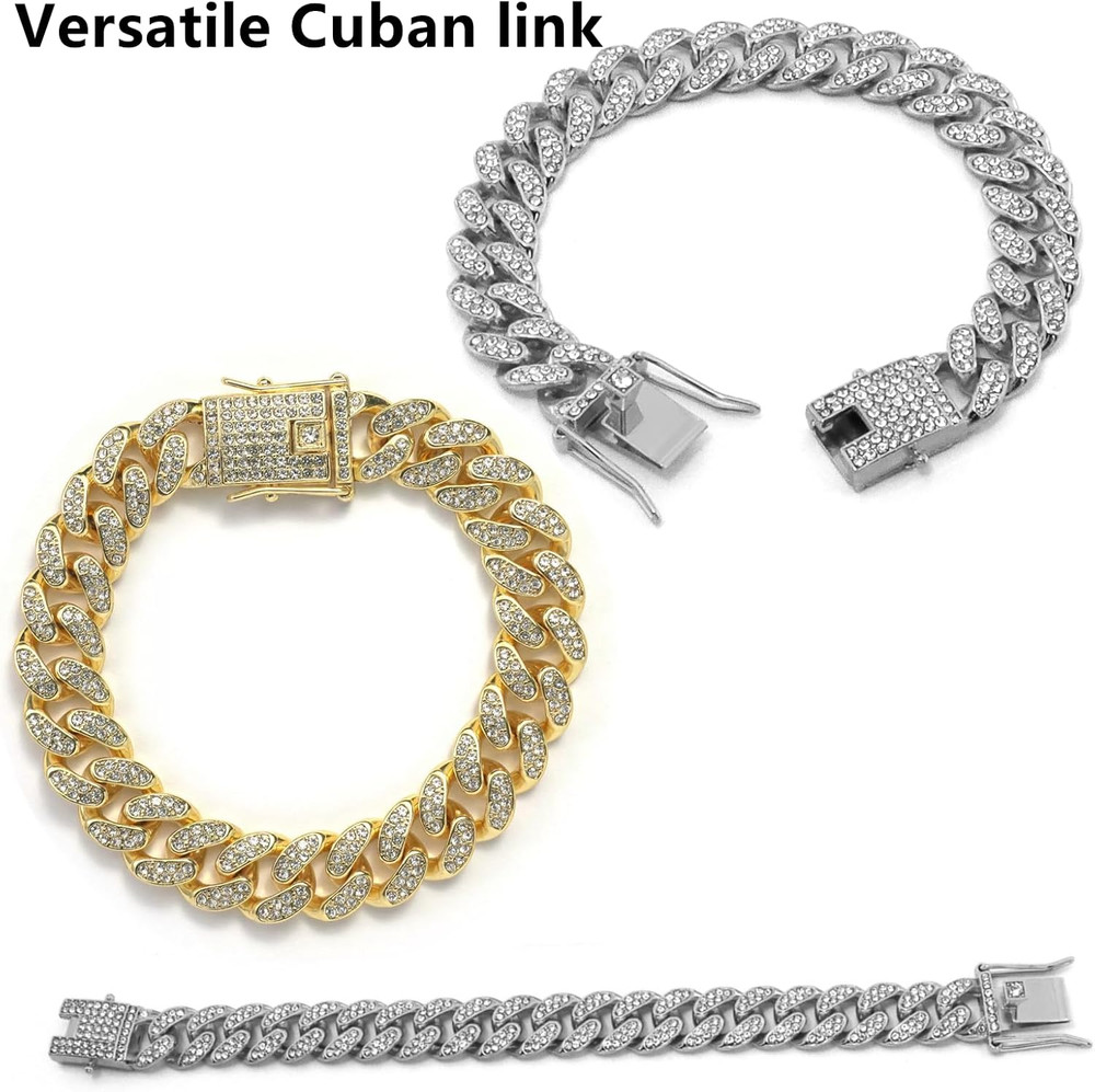 Cat Chain Collar, 2 Pcs Diamond Cuban Link Kitten Walking Collar with Secure Buc