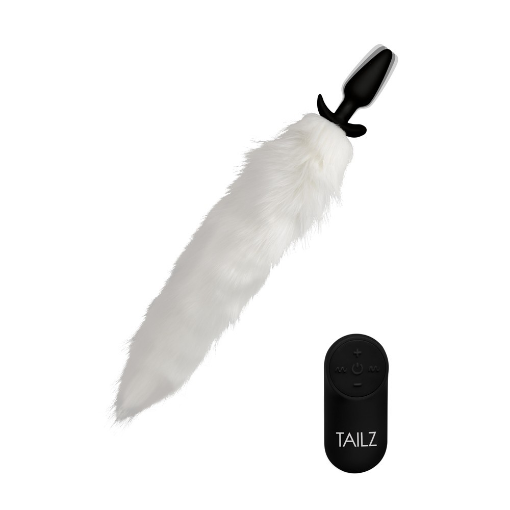 XR Tailz Vibrating White Fox Tail Slender Anal Plug