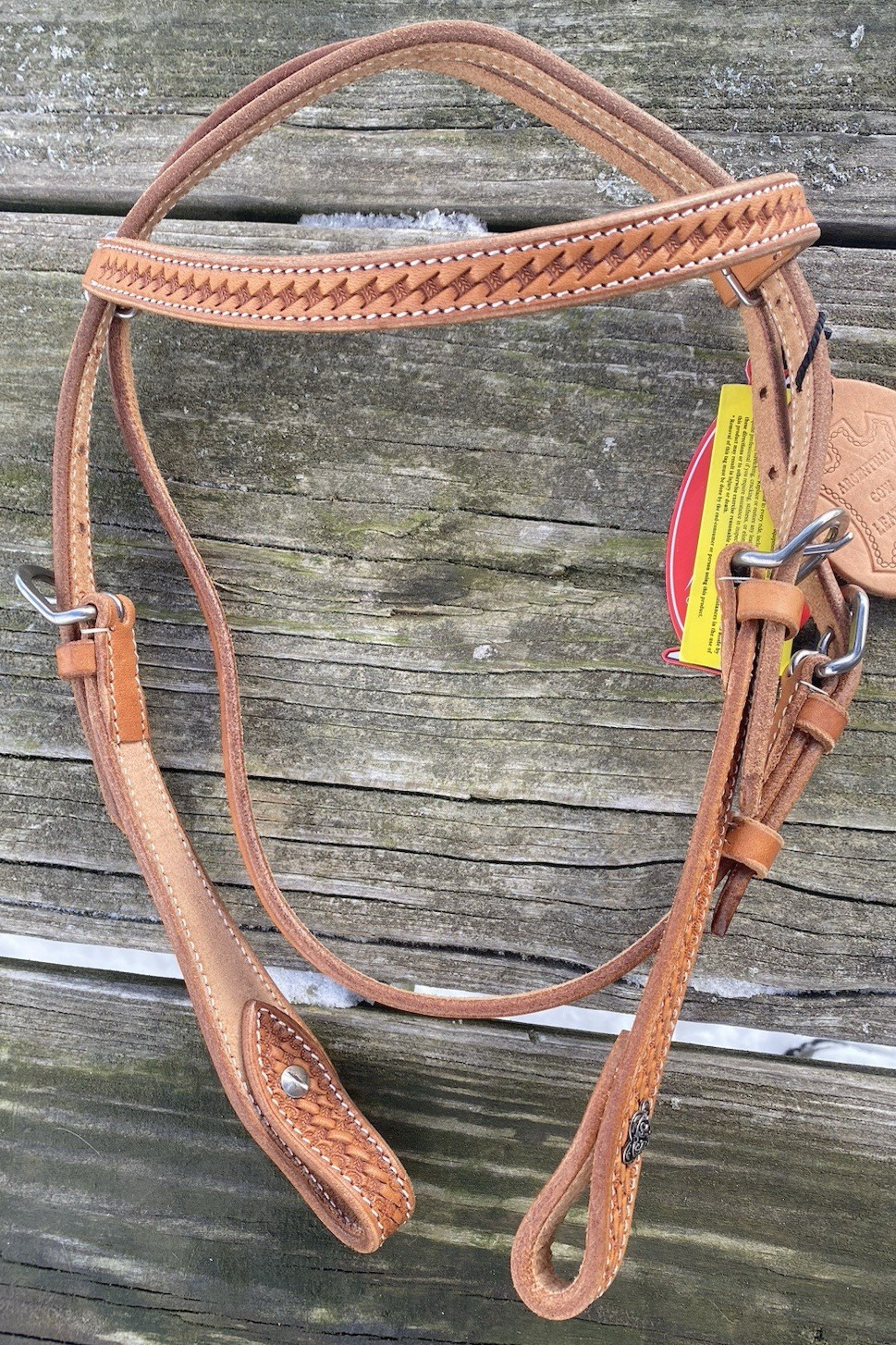 Miniature horse /pony basket tooled Western brow band headstall w/fancy conchos