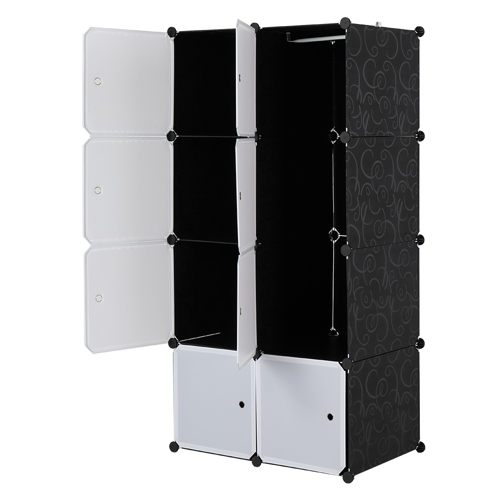 8Cube Stackable PlasticOrganizer,White Doors Black Panels,Modular Closet Cabinet