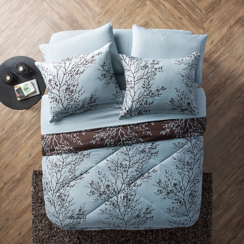 Leaf Reversible Bed in a Bag Set 8-Piece Queen Microfiber Bedding Comforter Set