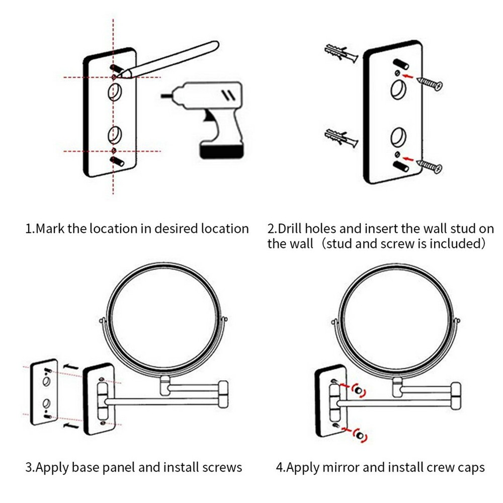 10x Magnifying Wall Mounted Makeup Bathroom Mirror Adjustable Height Double-Side
