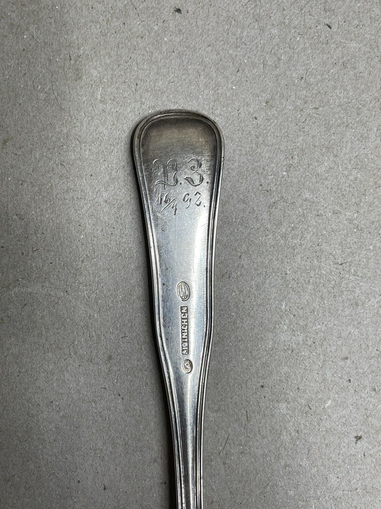 1883 Denmark Silver Serving Spoon Carl S Moinichen Monogram 4/16/1892