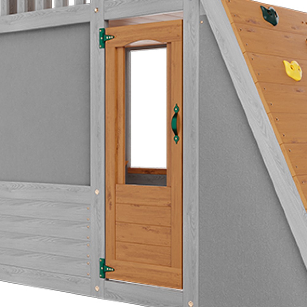 Wooden 2-Story Playhouse Tower with Telescope Ladder Ramp for Kids