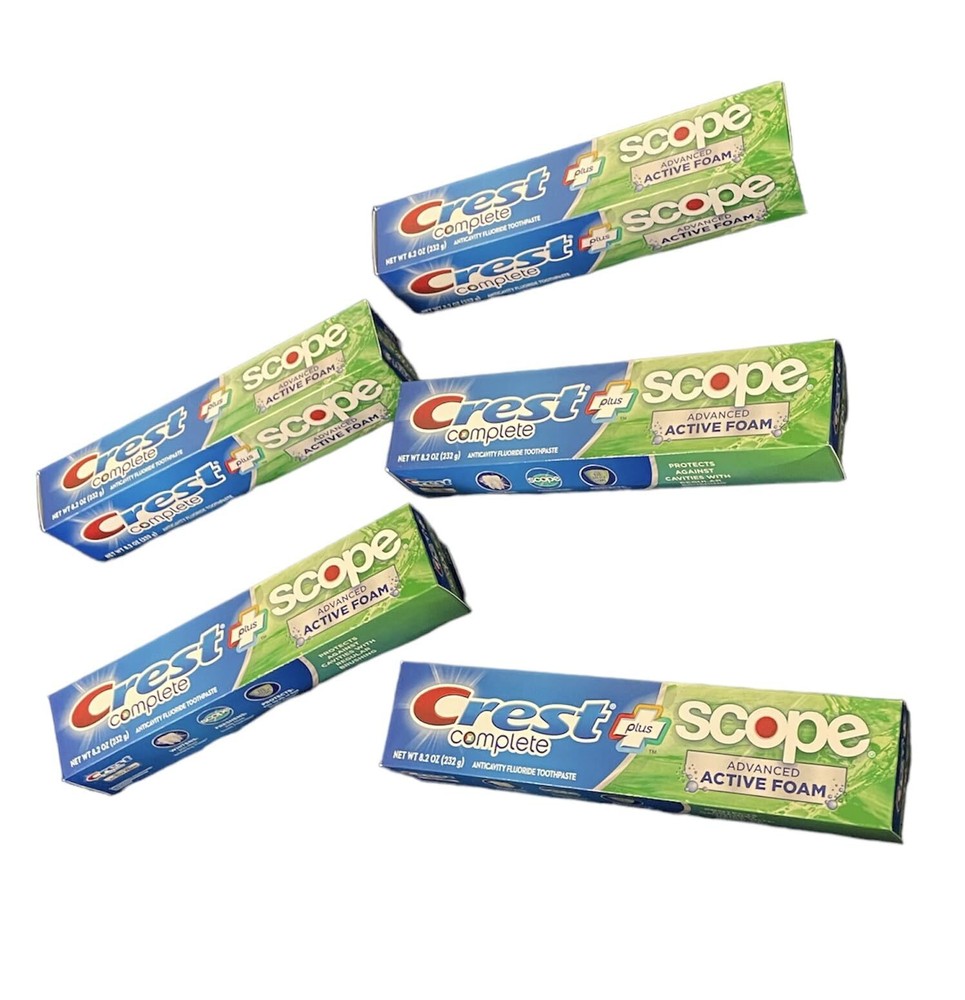 Crest Complete Toothpaste Plus Scope 5 Pack 8.2 Ounce Anticavity Fluoride