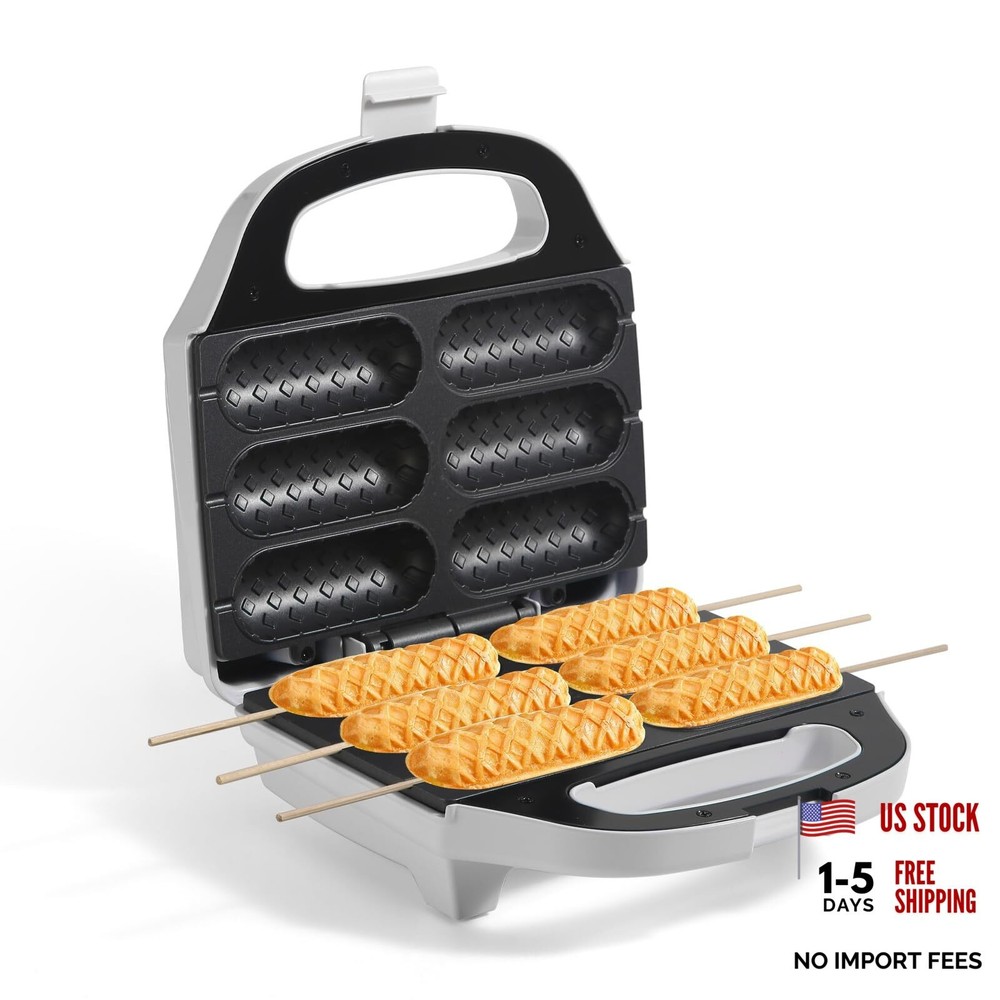 Corn Dog Waffle Maker, Hot Dog Waffle Machine with Non-stick Coating White