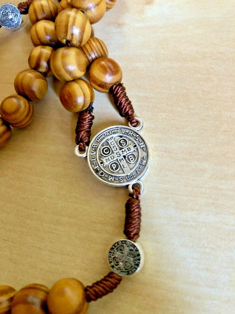 Blessed Rosary Necklace Wood Beads Jerusalem Crucifix Holy Land