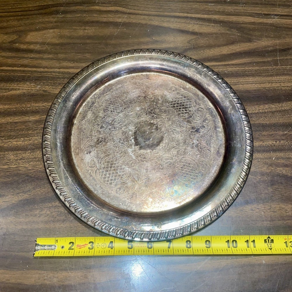 Vintage Silver-Plated Round Serving Tray