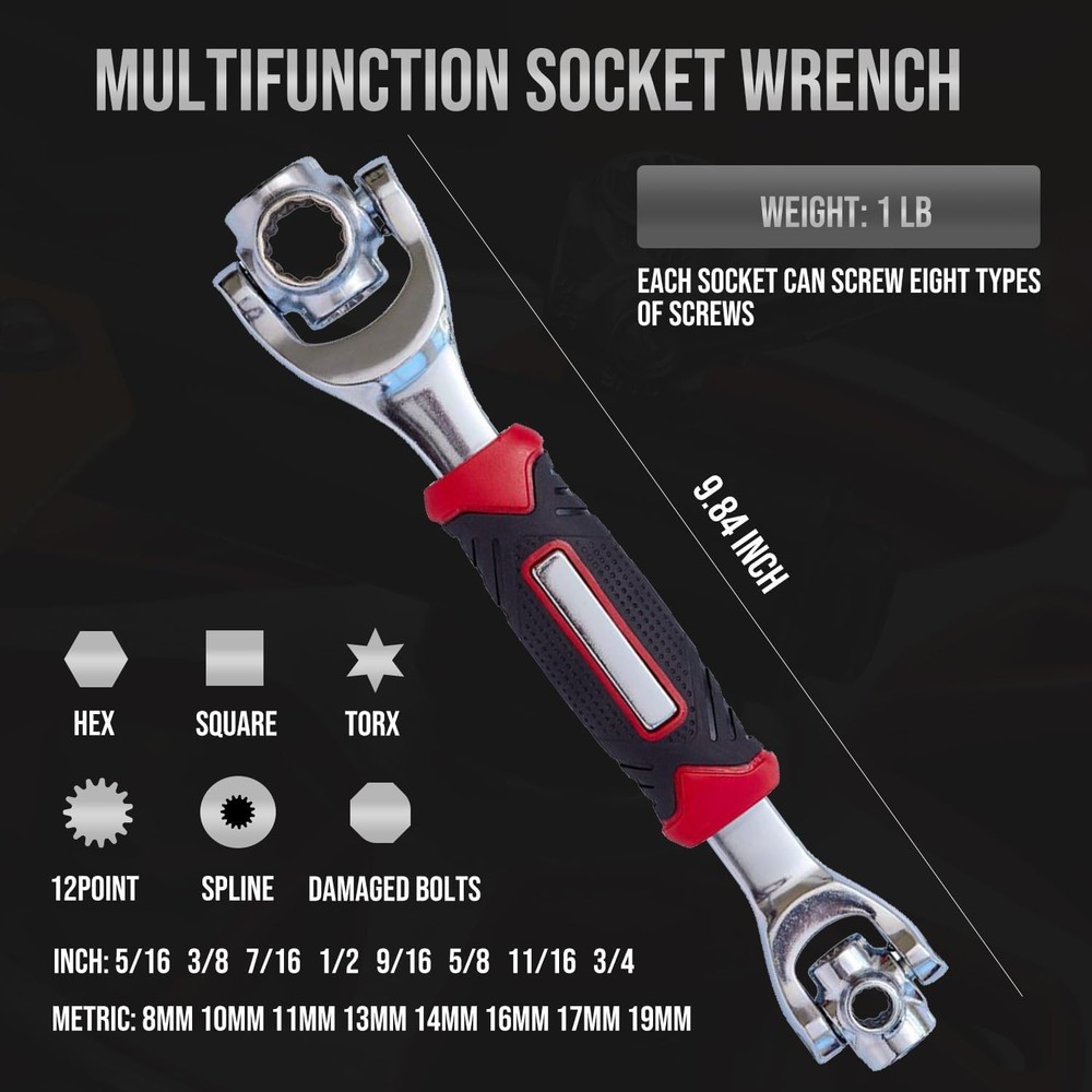 48-in-1 Socket Wrench, Flexible Multi Functional Dog Bone with Rubber Handle,...