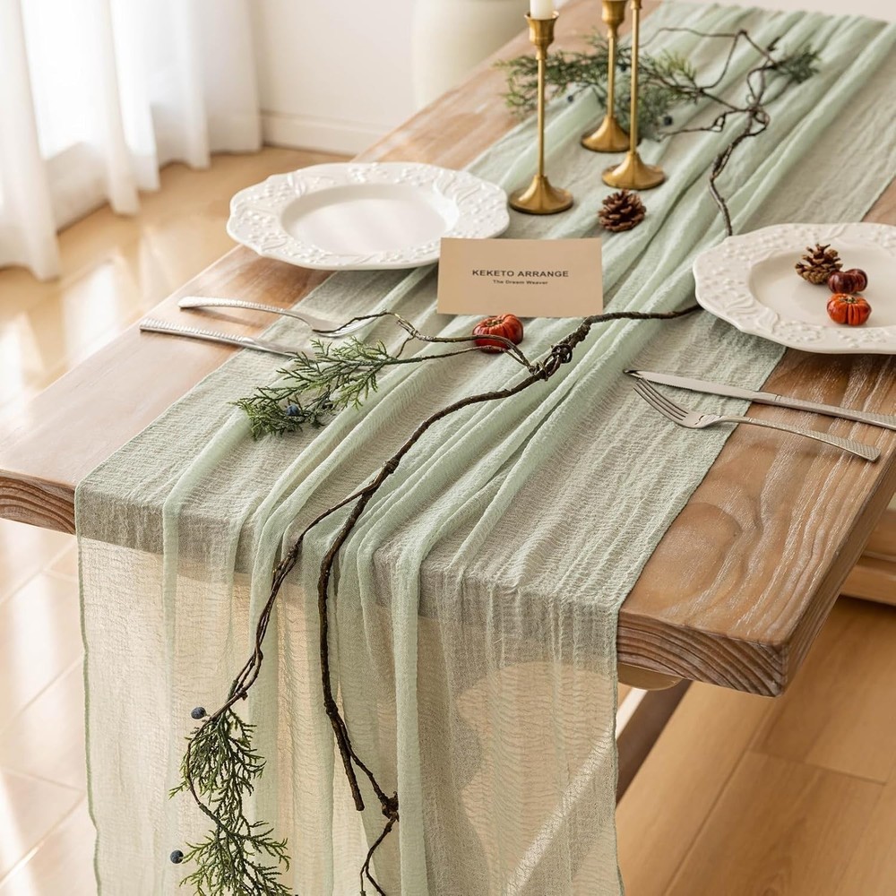 3Pcs Sage Green Spring Easter Cheesecloth Table Runner 120 Inch 10 FT Rustic ...