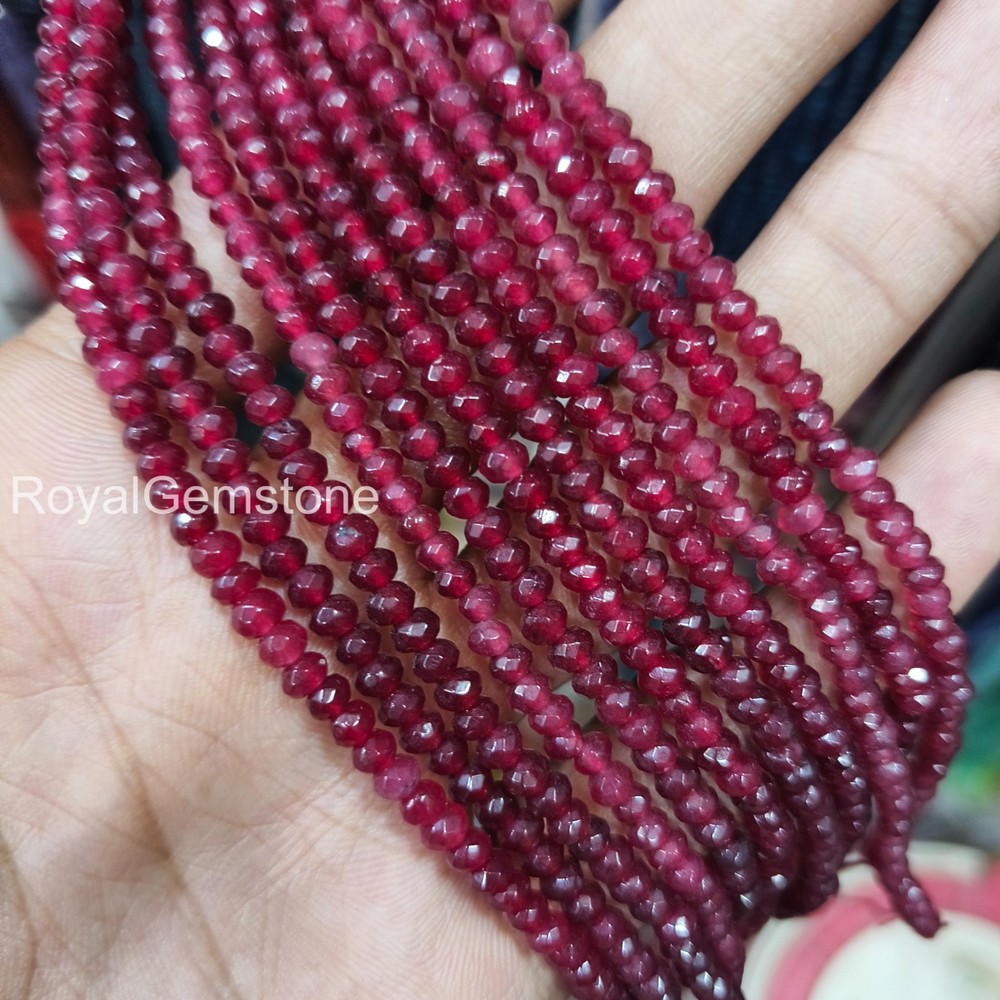 925 Sterling Silver AAA+ Ruby Faceted Rondelle Beads 4mm Ruby Beads Necklace