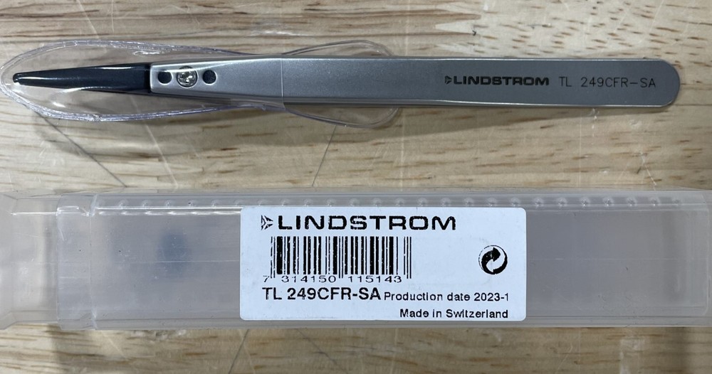 Lindstrom TL249CFR-SA Tweezers, Carbon Fiber Plastic Replaceable Tips, ESD-Safe