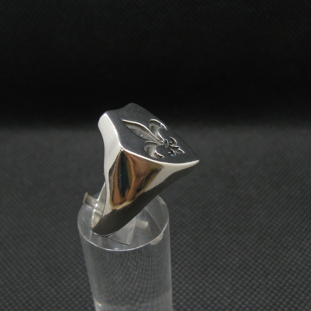 Sterling Silver Men Signet Ring Fleur De Lys Solid Genuine Hallmarked 925