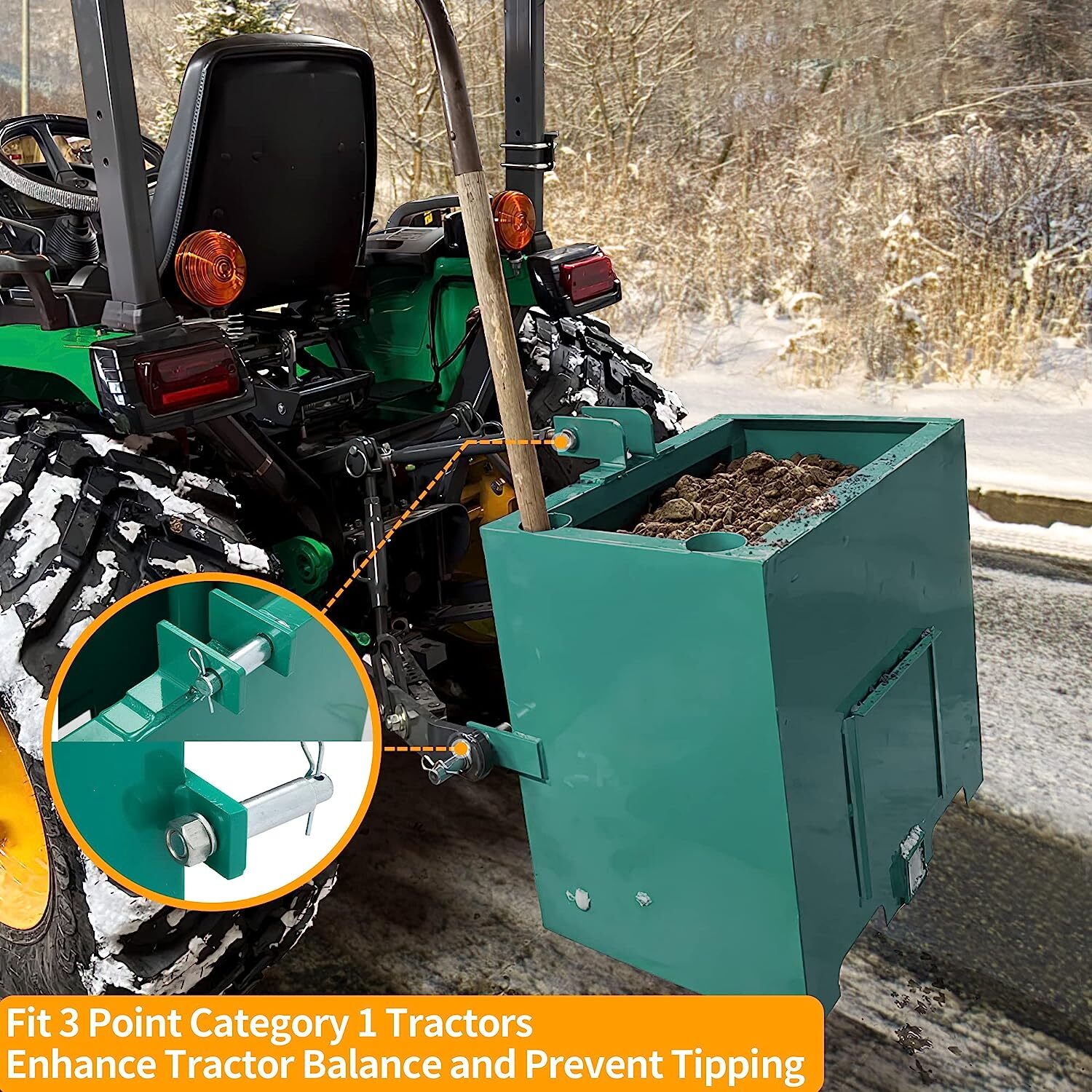 Ballast Box 3 Point Hitch Counterweight for Cat 1 Category 1 Tractor 800lb Green