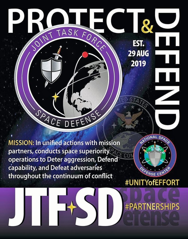 JOINT TASK FORCE-SPACE DEFENSE -JTF-SD-USSPACECOM- Schriever SFB- USSF VEL PATCH