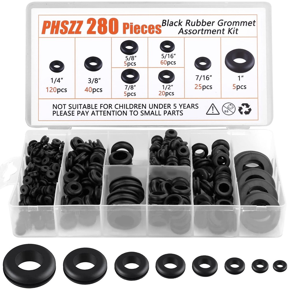 PSHZZ 280 PCS Rubber Grommets Kit, Hole Grommet Gaskets 8 Sizes