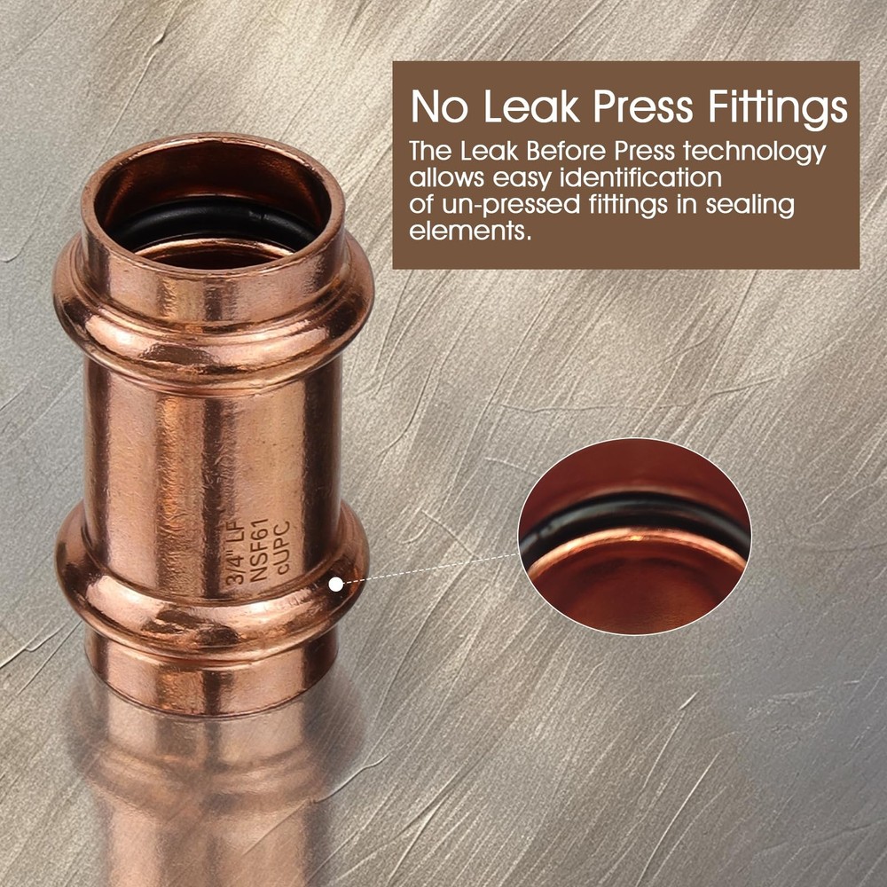 Copper Press 1/2"Press Coupling+1/2" 90° Elbow+1/2" Tee Copper,