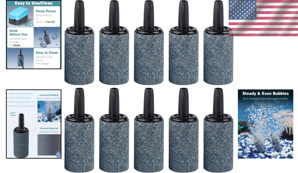 Efficient 1-Inch Air Stone Diffusers - 10 Pack for Small Fish Tanks and Buckets