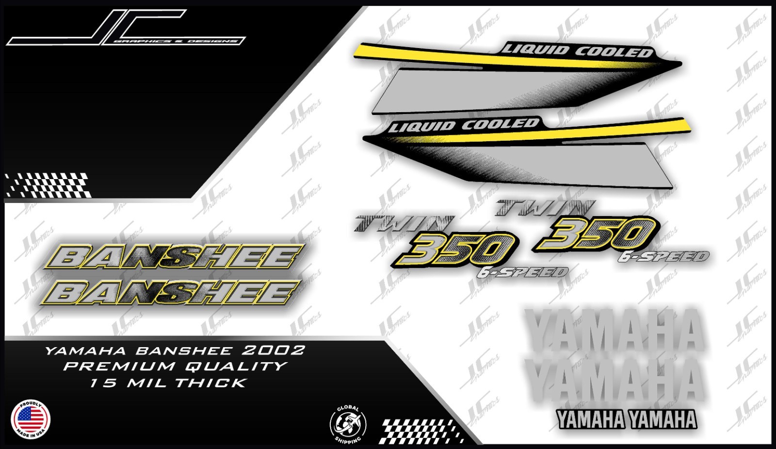2002 yamaha banshee full graphics kit decals stickers THICK AND HIGH GLOSS