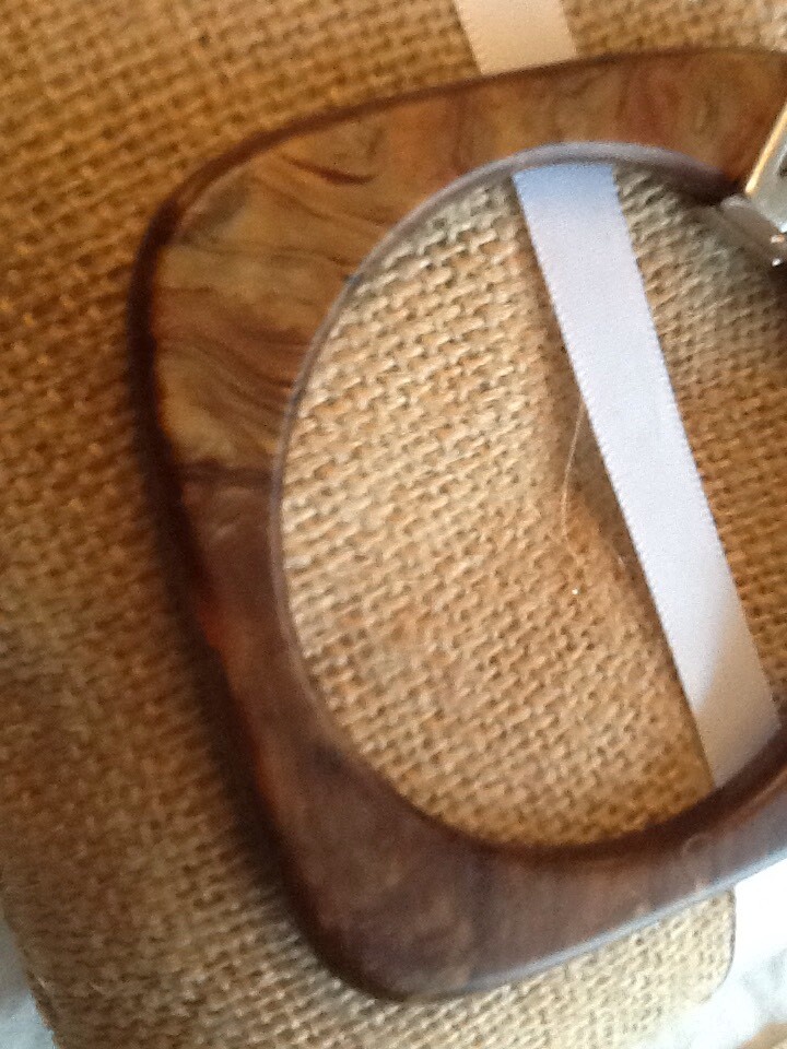 Vintage Brown Marbled Square Bangle Corner Silver Tone Metal