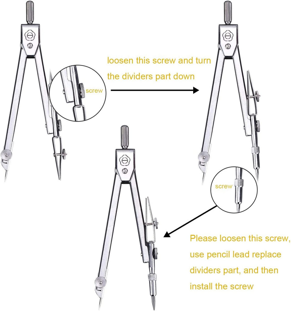 Student Geometry Math Set, Drawing Compass and 6 Inch Clear Swing Arm Protractor